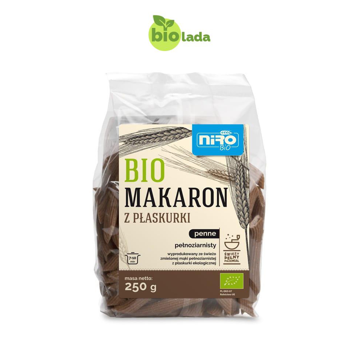 Makaron z płaskurki pełnoziarnisty PENNE BIO 250 g Niro