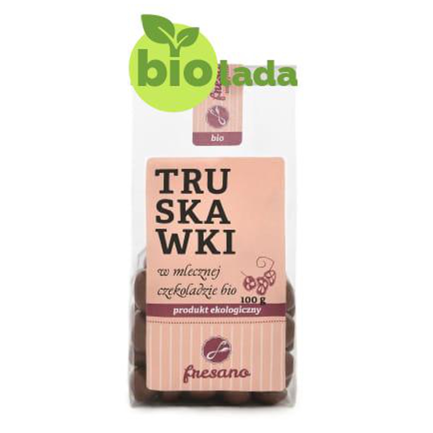 Truskawki liofilizowane w mlecznej czekoladzie BIO 100  g