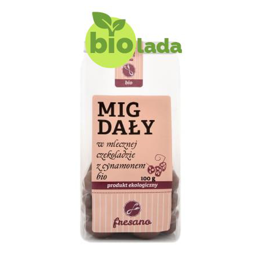 Migdały w mlecznej czekoladzie z cynamonem BIO 100  g
