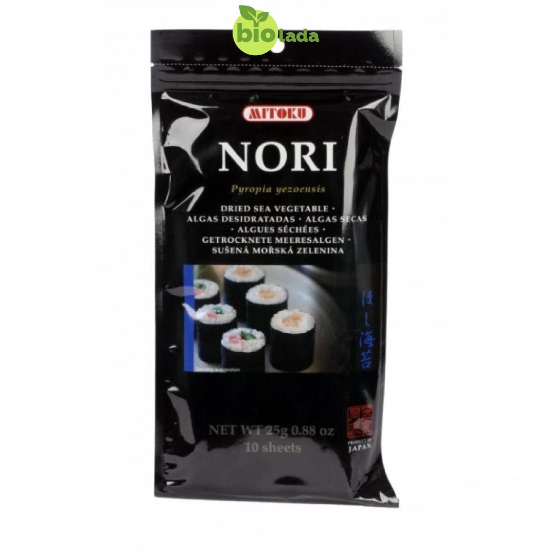 Wodorosty (algi) suszone NORI (10  arkuszy) 25 g (Porphyra tenera) Mitoku